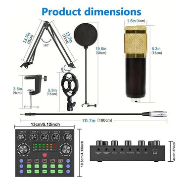 Podcast Equipment Kit, Audio Interface & All-In-One Live Sound Control Device, Sound Card Set, Ideal for Recording, Gaming, Singing, Broadcasting, Live Streaming