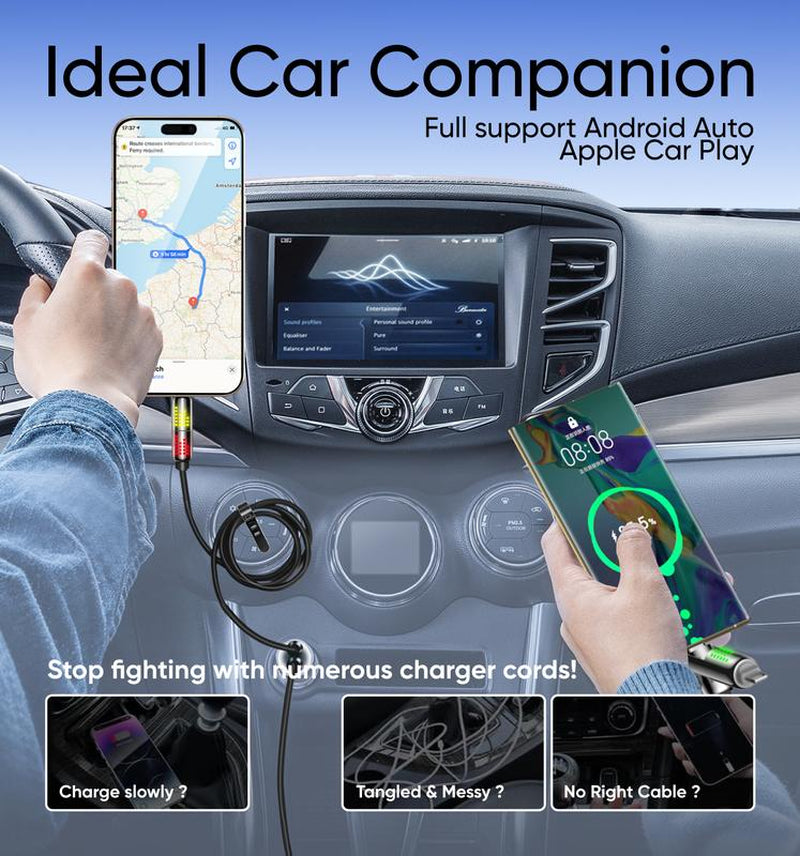 【Tiktokshopbacktoschool】New - MAGIC JOHN 4-In-1 Charging Cable, Super Fast 240W Charging with RGB Light