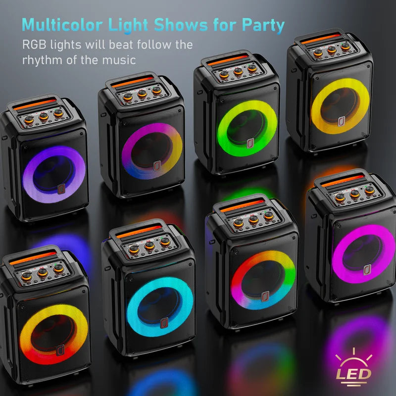 Portable Bluetooth Speaker with Microphone, LED Lighting, Wireless Party Speaker, AUX Input, USB, TF Card, D13