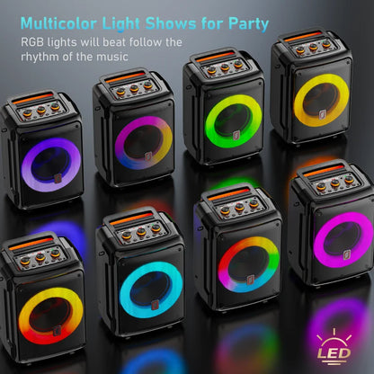 Portable Bluetooth Speaker with Microphone, LED Lighting, Wireless Party Speaker, AUX Input, USB, TF Card, D13