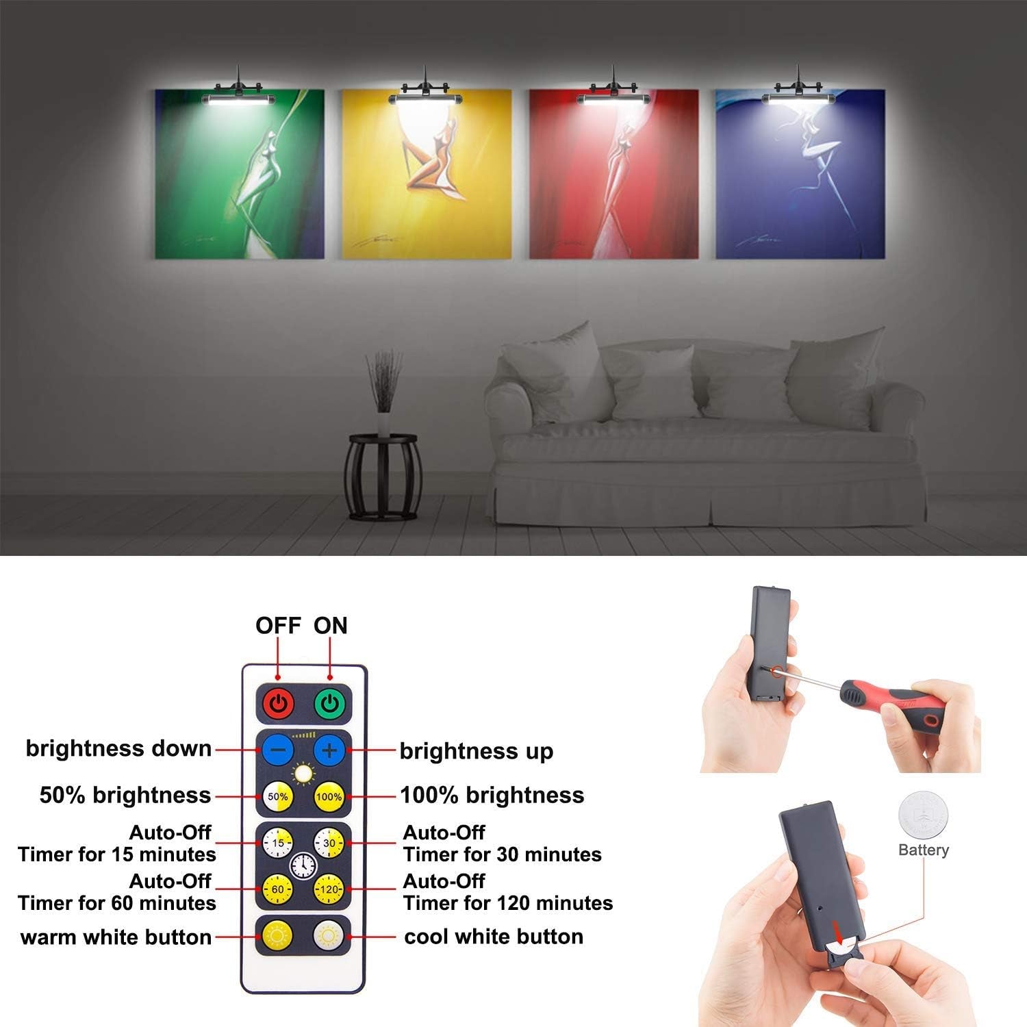 Wireless Picture Frame Led Lighting,Rechargeable Art Display Lighting Clip on Pictures,Over Painting Lights with Remote,Artwork Lamp with Flexible Neck,28 Leds 3 Lighting Modes 200Lm-Black