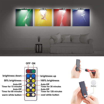Wireless Picture Frame Led Lighting,Rechargeable Art Display Lighting Clip on Pictures,Over Painting Lights with Remote,Artwork Lamp with Flexible Neck,28 Leds 3 Lighting Modes 200Lm-Black