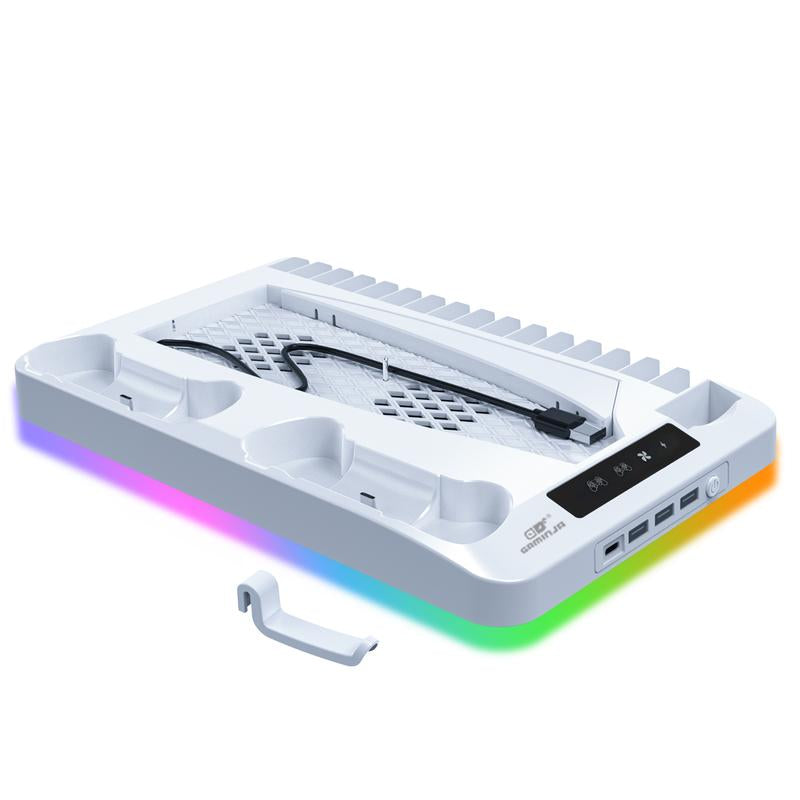 PS5 Multifunctional Cooling Base with Light Headset Hook Game Disc Case Storage Playstation5 Handle Charging Stand