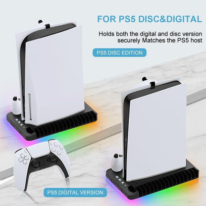 PS5 Multifunctional Cooling Base with Light Headset Hook Game Disc Case Storage Playstation5 Handle Charging Stand