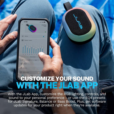 Jlab Pop Party Ultra-Portable Bluetooth Speaker with 5W Driver, 8+ Hours Playtime, RGB Lighting, & IPX5 Waterproofing - Audio